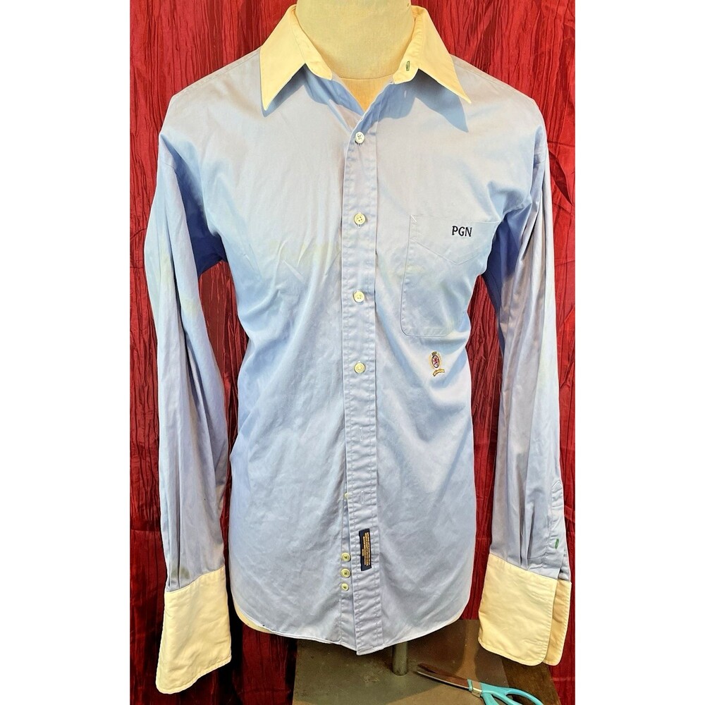 Mens Tommy Hilfiger Blue Cotton Dress Shirt Contrasting Collar/Fr Cuffs 16.5x36